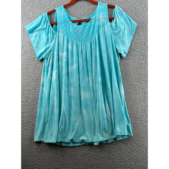 Torrid Super Soft Knit Cold Shoulder Top Size 1 Blue Lace Yoke - Picture 1 of 8